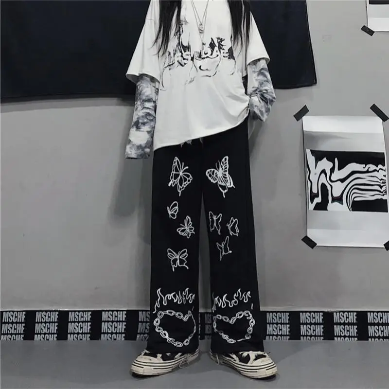 Summer 2021 Butterfly Printed Wide Leg Trousers for Men Women - Image 5