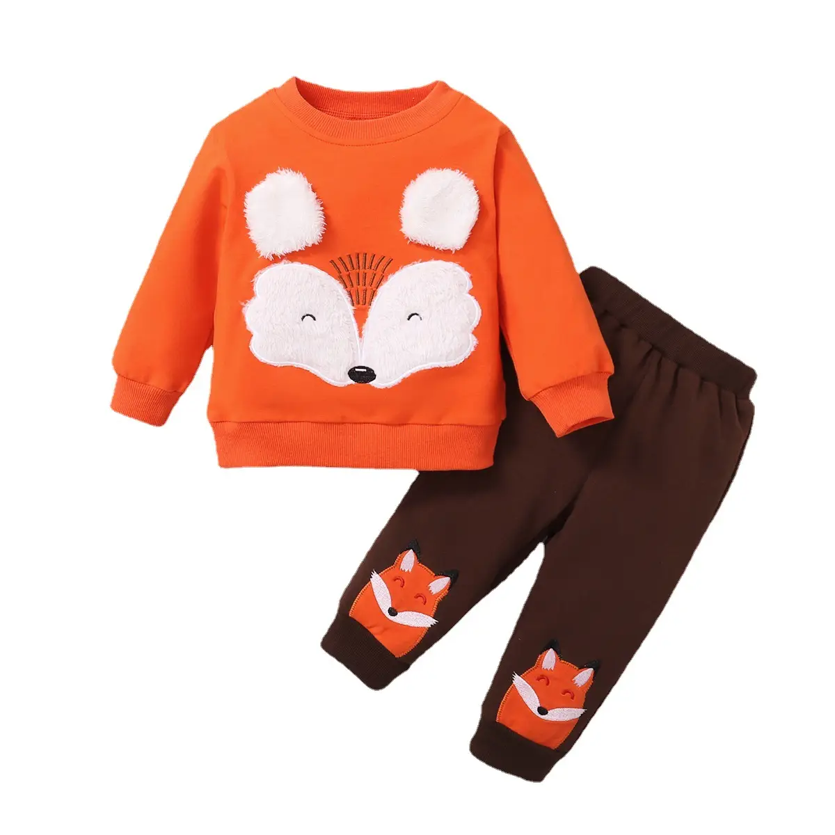 Orange Sweatshirt & Brown Pants Set for Kids