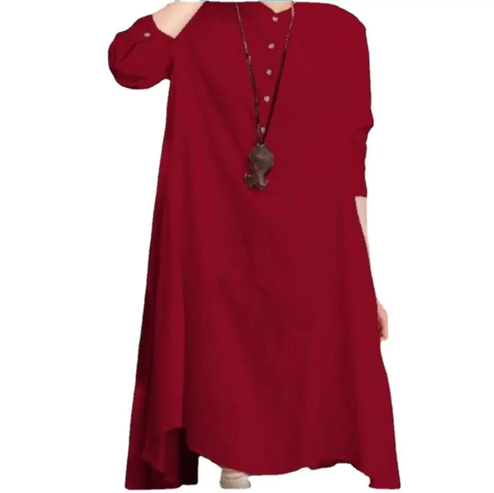 Women Cotton Linen Loose Collar Shirt Long Skirt Set