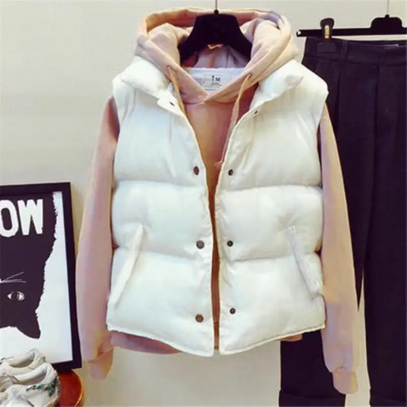 Women's White Cotton Padded Vest with Hood Winter Wear - Image 4