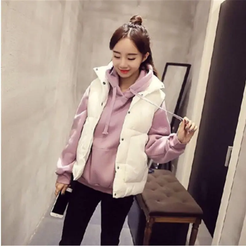 Women's White Cotton Padded Vest with Hood Winter Wear — feature 5