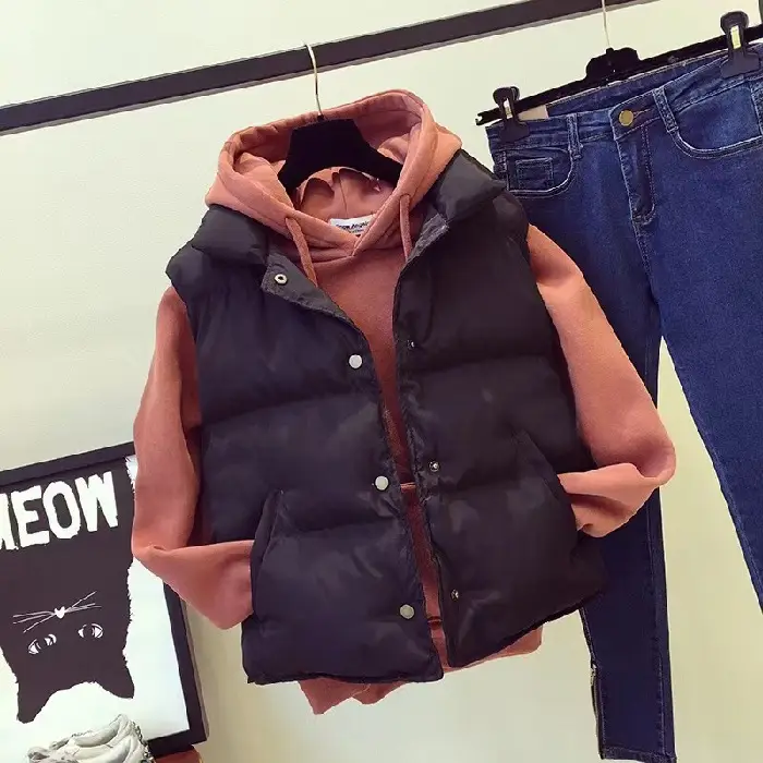 Women's White Cotton Padded Vest with Hood Winter Wear - Image 2