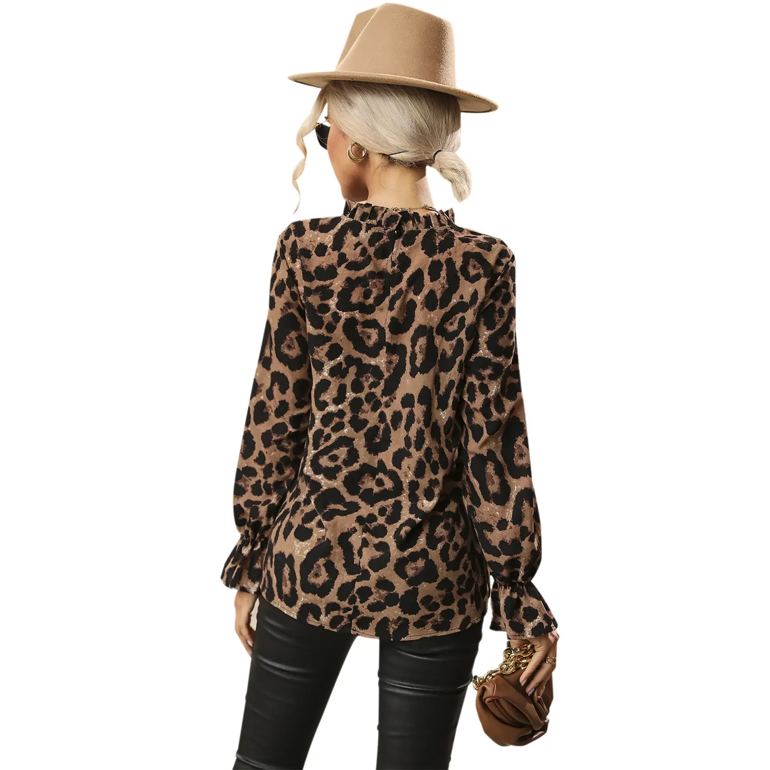 Women Leopard Print Long Sleeve Shirt 2021 - Image 4