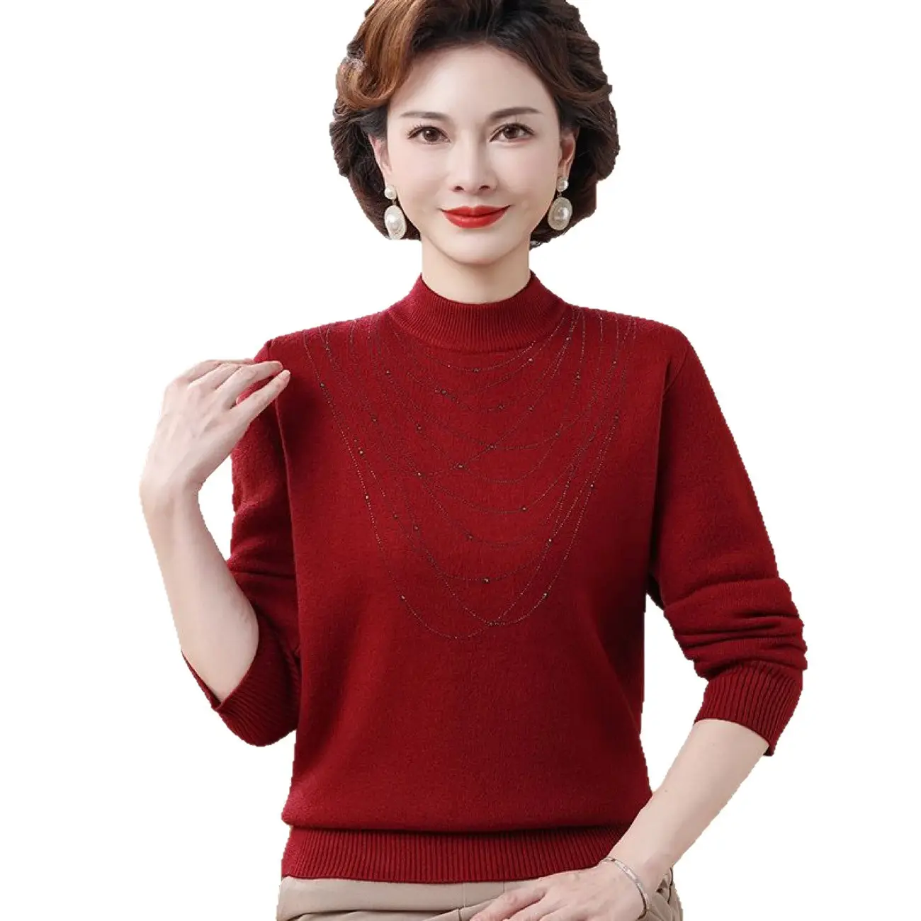 Women Velvet Mink Sweater Red Medium