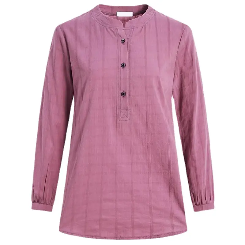 Plus Size Women's Long Sleeve Pure Cotton Shirt Purple - Image 5