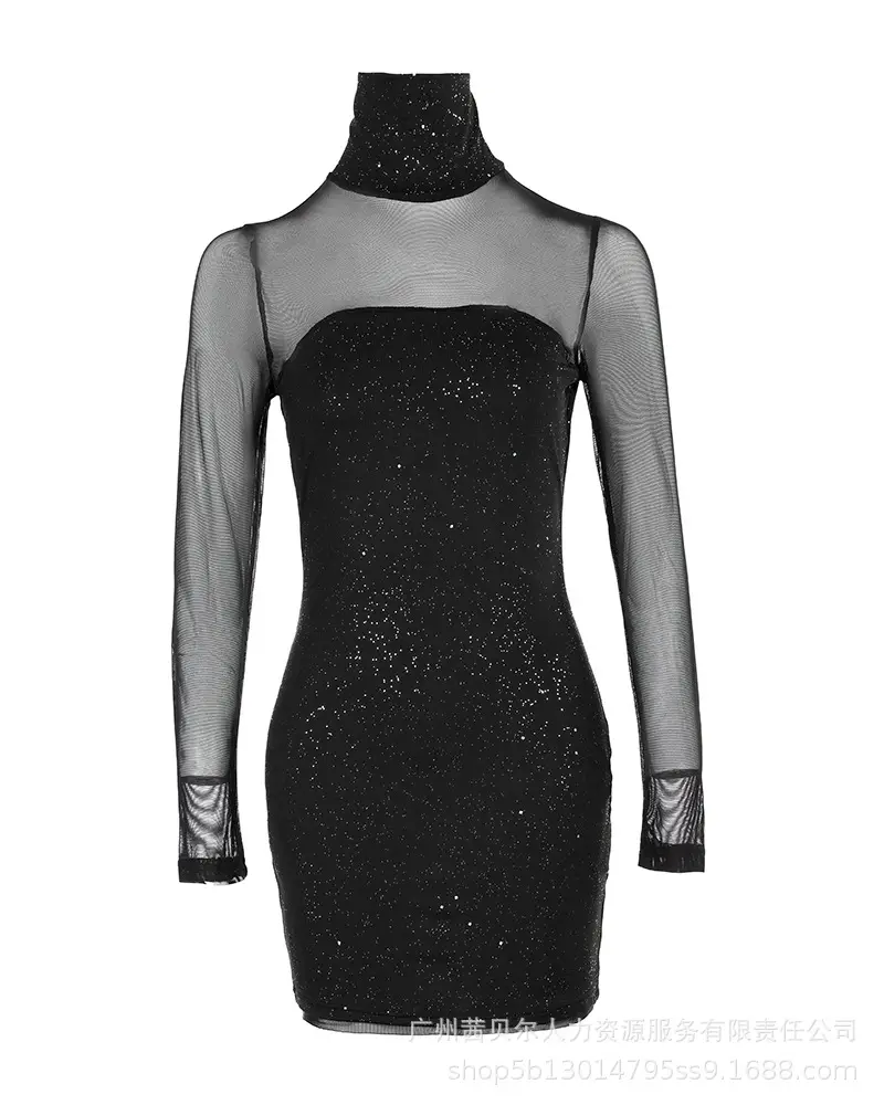 Black V-Neck Pleated Satin Dress ODS1013C Series - Image 12
