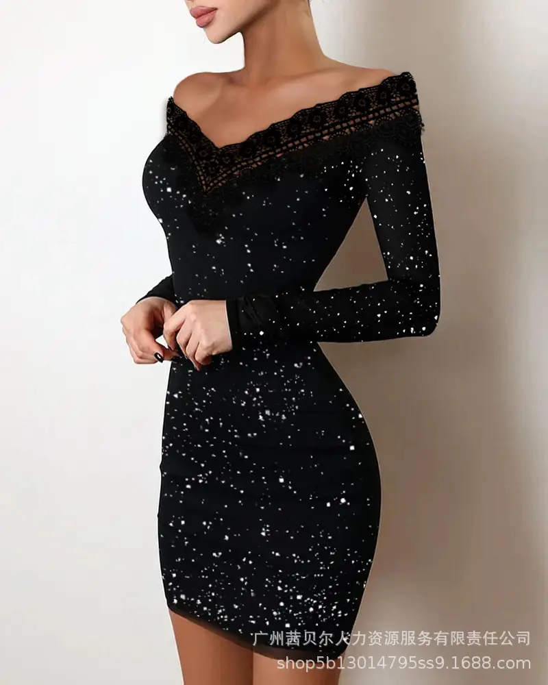 Black V-Neck Pleated Satin Dress ODS1013C Series - Image 3