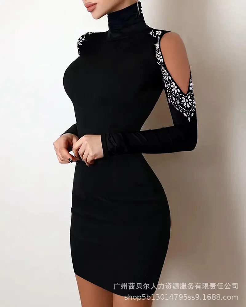 Black V-Neck Pleated Satin Dress ODS1013C Series - Image 5