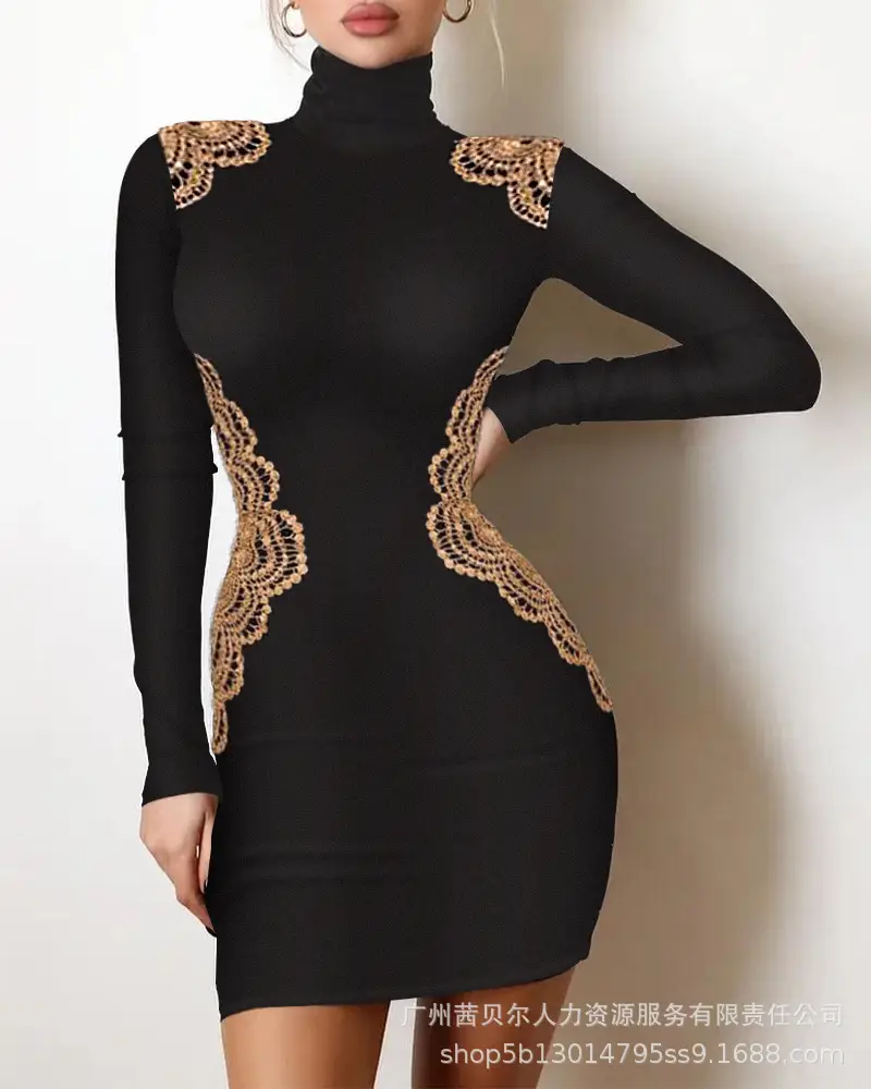 Black V-Neck Pleated Satin Dress ODS1013C Series - Image 6