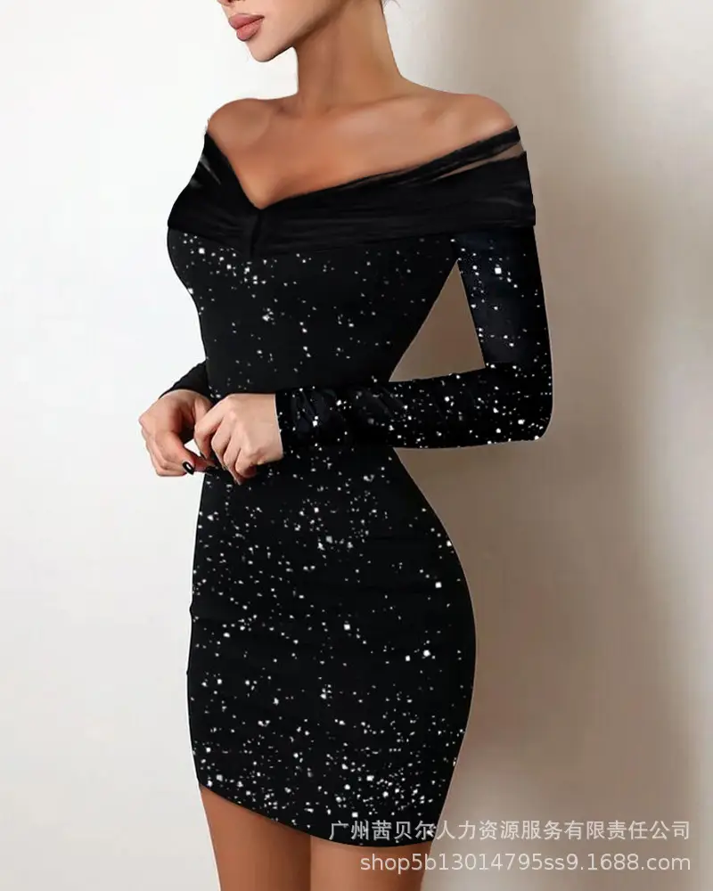 Black V-Neck Pleated Satin Dress ODS1013C Series - Image 8