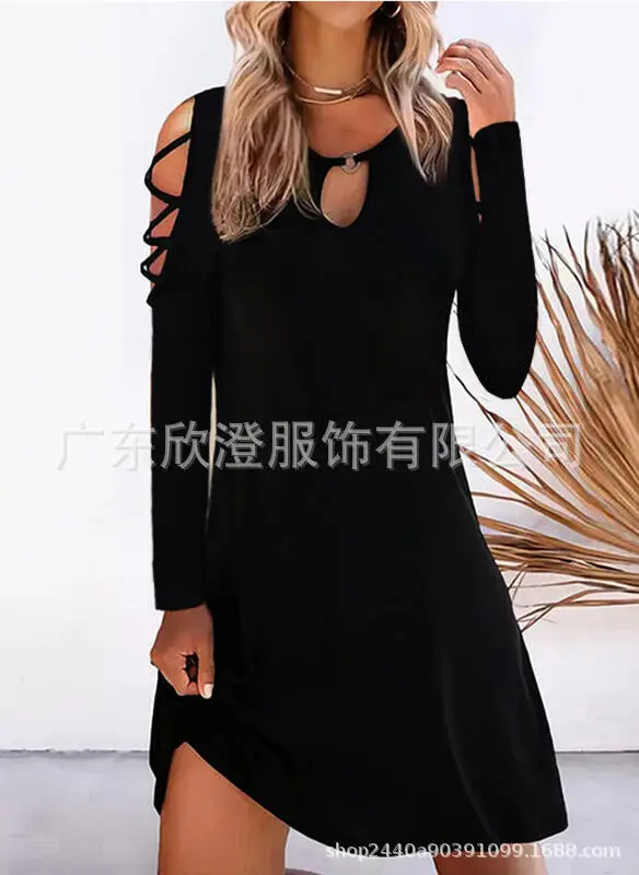 2023 New Off-Shoulder Printed Casual Dress with Hollow Design - Image 14