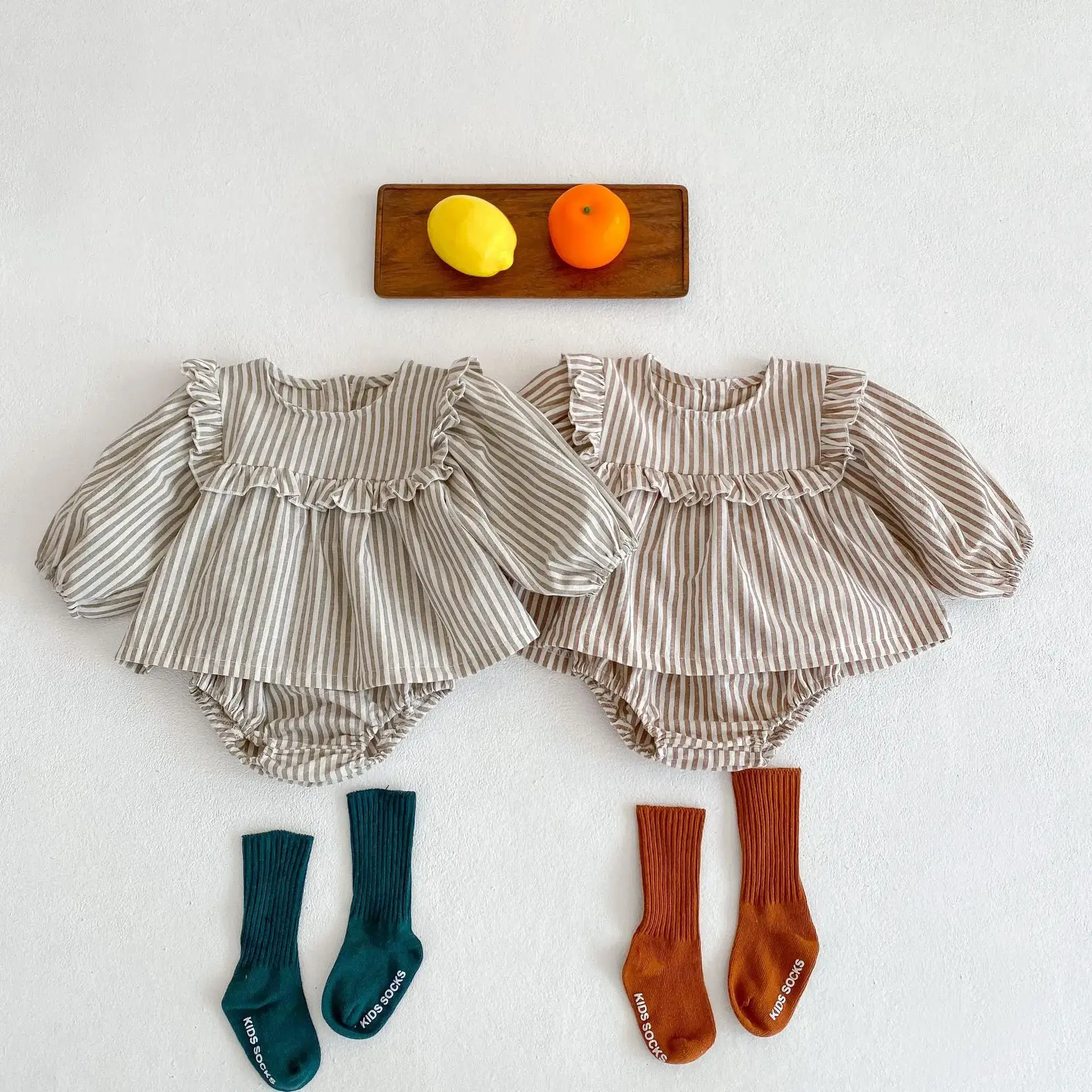 2025 Cotton Striped Baby Ruffle Skirt & Pants Set - Image 4