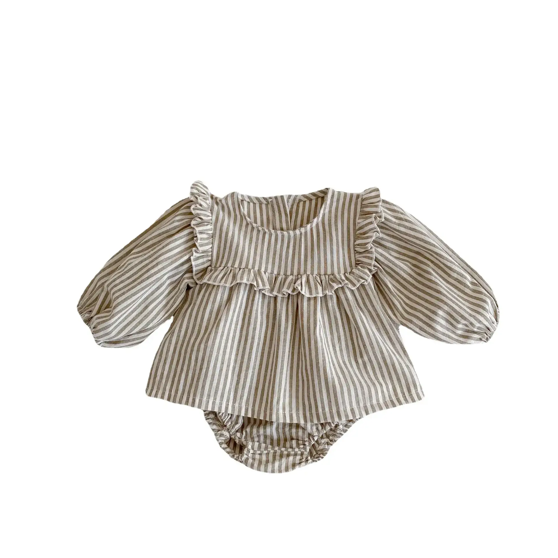 2025 Cotton Striped Baby Ruffle Skirt & Pants Set - Image 7