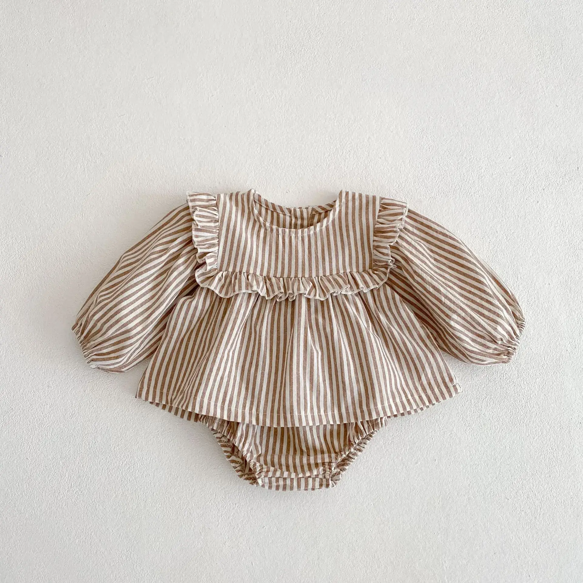 2025 Cotton Striped Baby Ruffle Skirt & Pants Set - Image 2