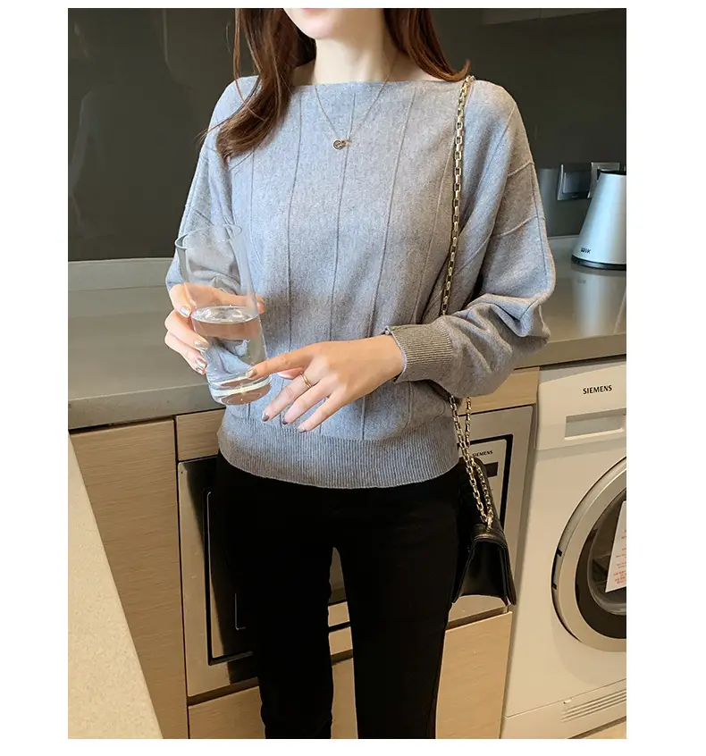 Women's Off-Neck Knitted Sweater with Crossbody Bag — feature 11