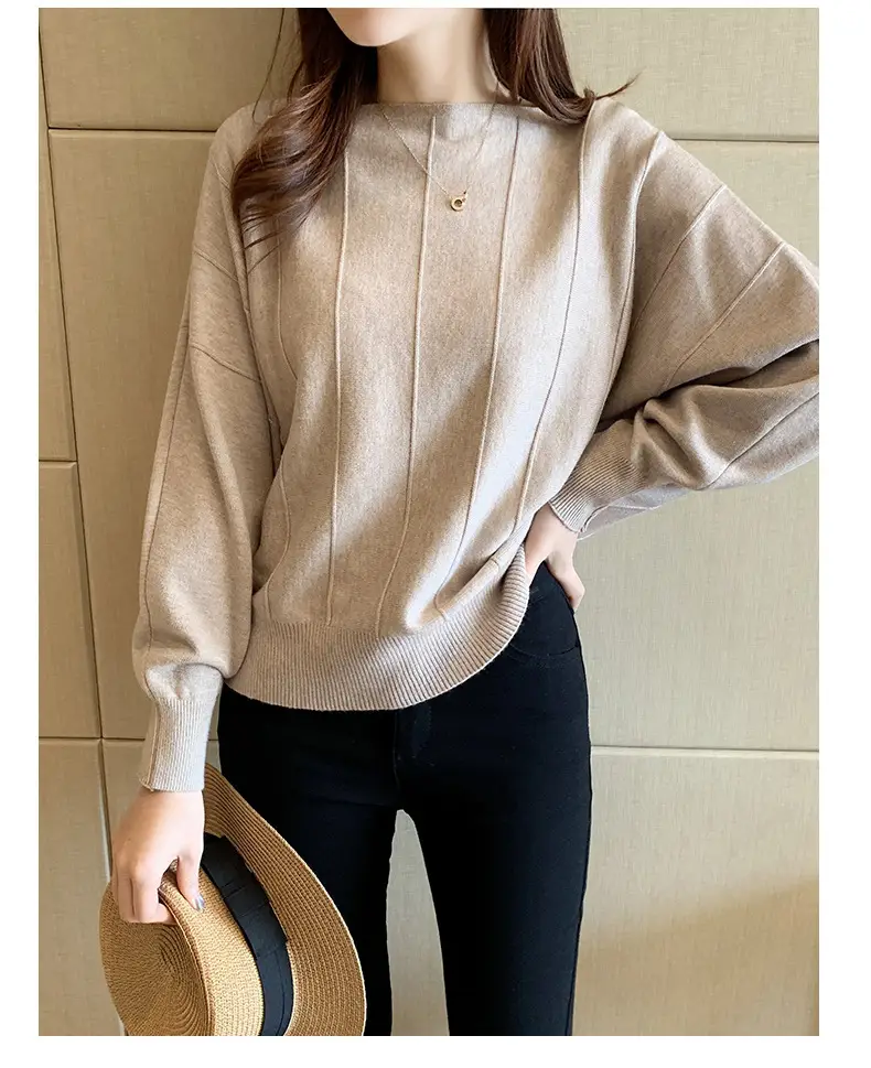 Women's Off-Neck Knitted Sweater with Crossbody Bag — feature 13