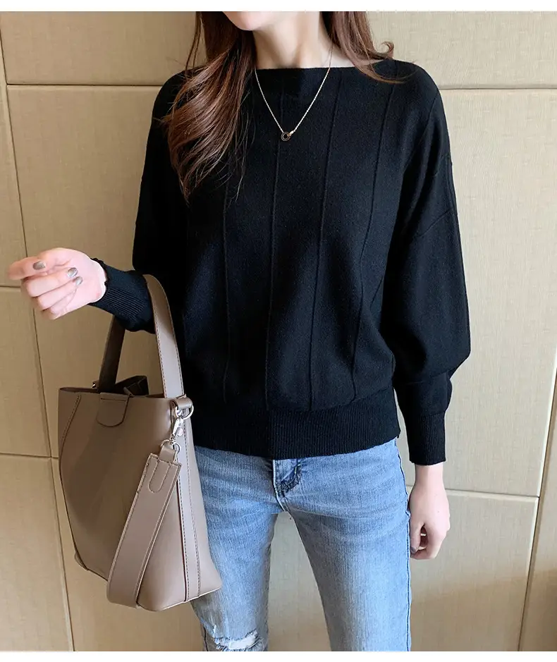 Women's Off-Neck Knitted Sweater with Crossbody Bag — feature 15