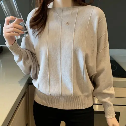 Women's Off-Neck Knitted Sweater with Crossbody Bag - Image 2