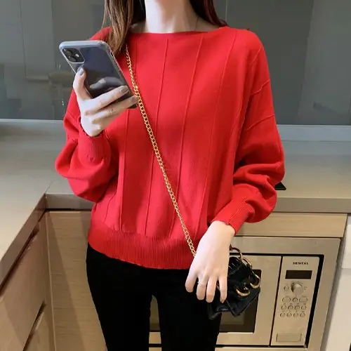 Women's Off-Neck Knitted Sweater with Crossbody Bag - Image 4