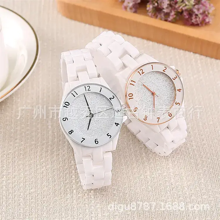 Women's White Ceramic Digital Watch with Rose Gold Accents