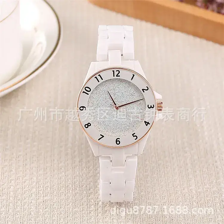 Women's White Ceramic Digital Watch with Rose Gold Accents
