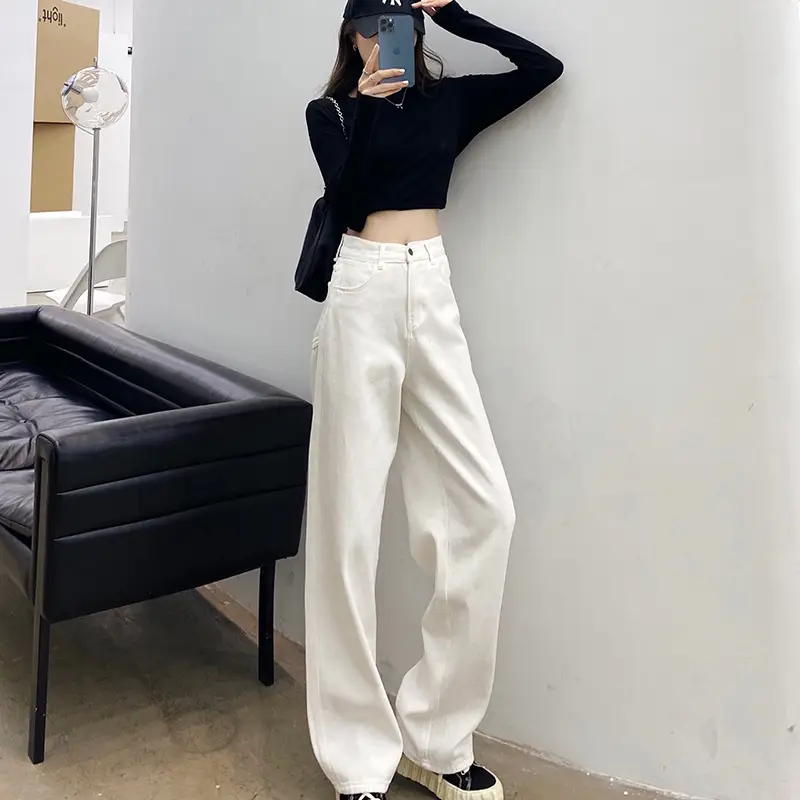 White Wide Leg Pants for Girls Early Spring 2022 Slimming - Image 5
