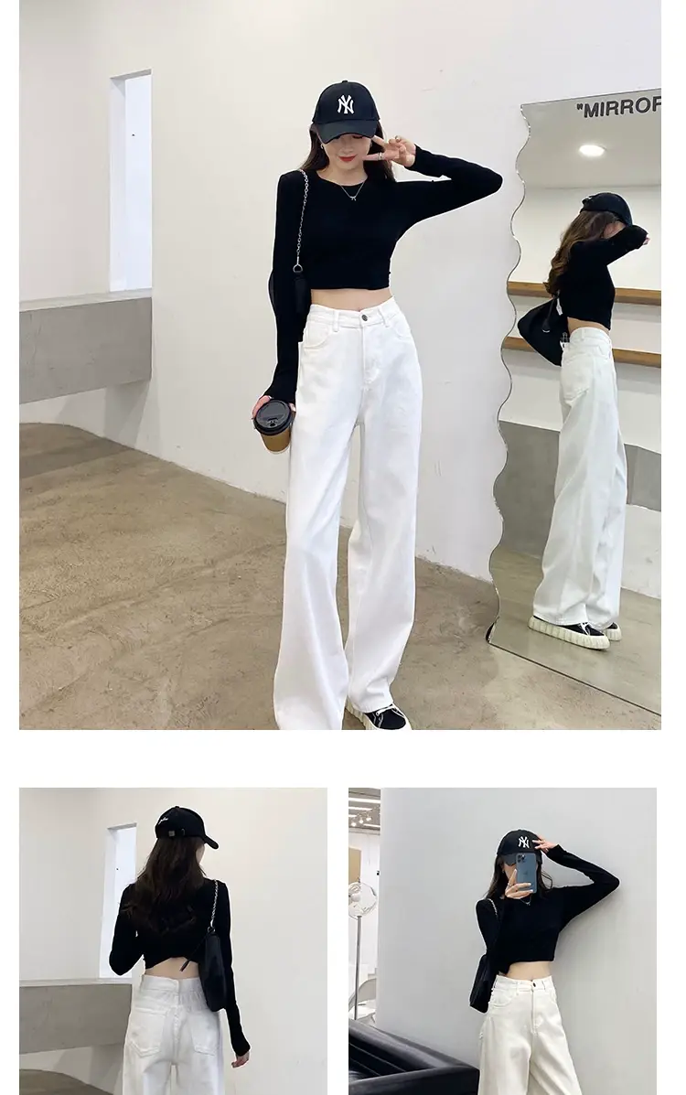 White Wide Leg Pants for Girls Early Spring 2022 Slimming — feature 2