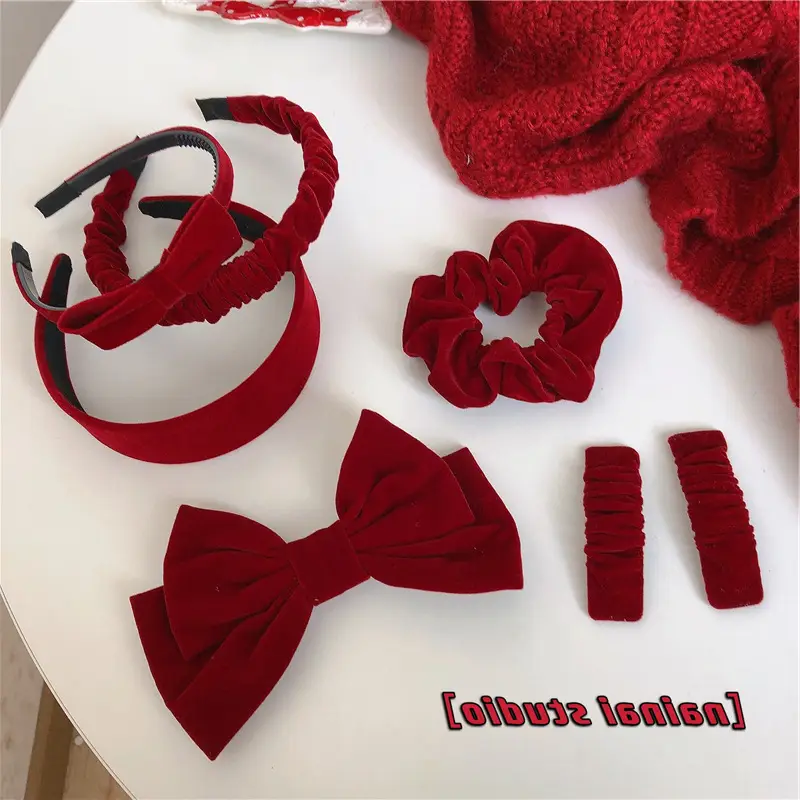 Red Velvet Hairpin with Wide Bow for Women - Image 2