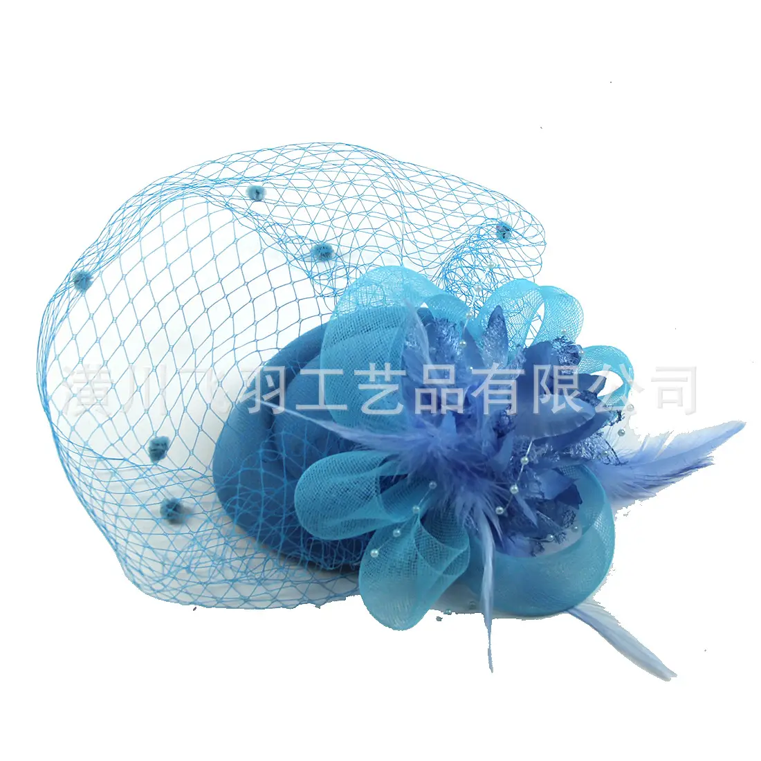 Blue Net Veil Hair Accessory for Women Vintage Topper - Image 13