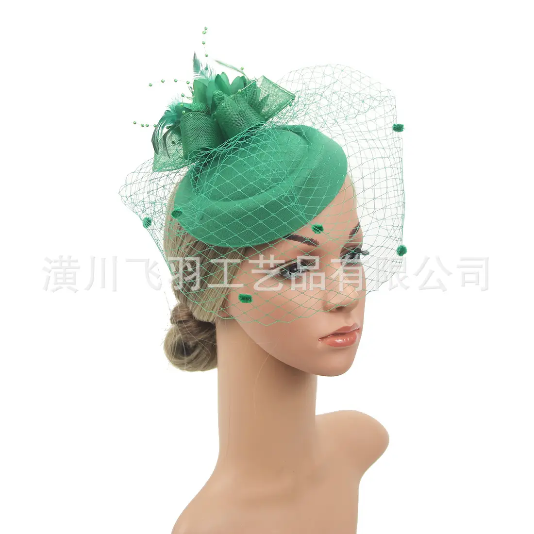 Blue Net Veil Hair Accessory for Women Vintage Topper - Image 3