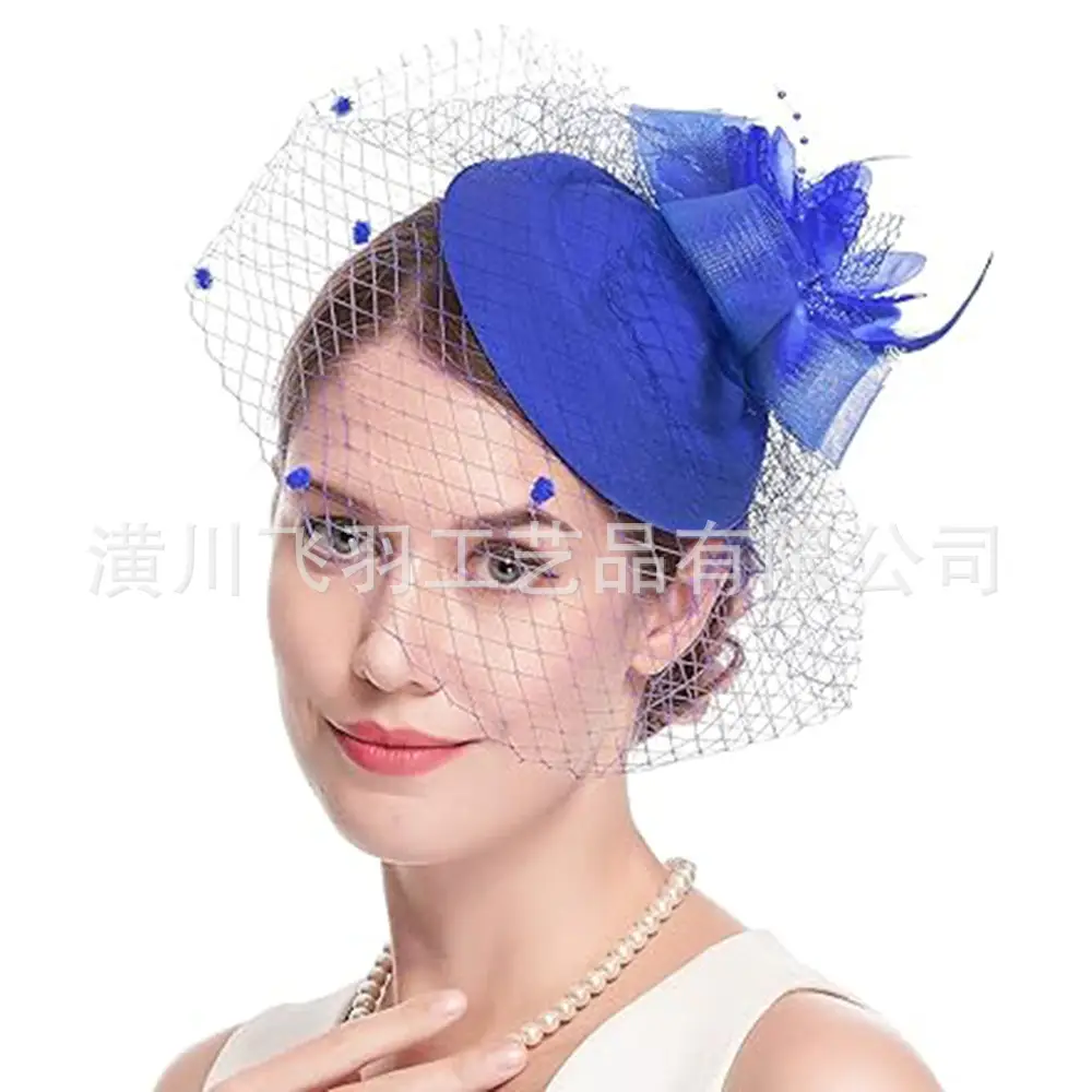 Blue Net Veil Hair Accessory for Women Vintage Topper - Image 4