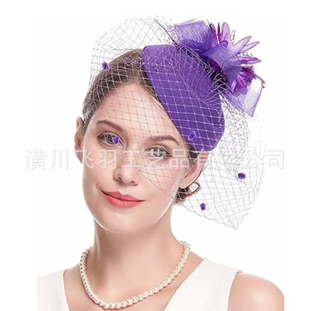 Blue Net Veil Hair Accessory for Women Vintage Topper - Image 5