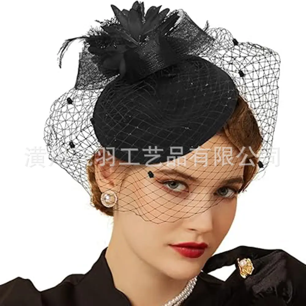 Blue Net Veil Hair Accessory for Women Vintage Topper - Image 6