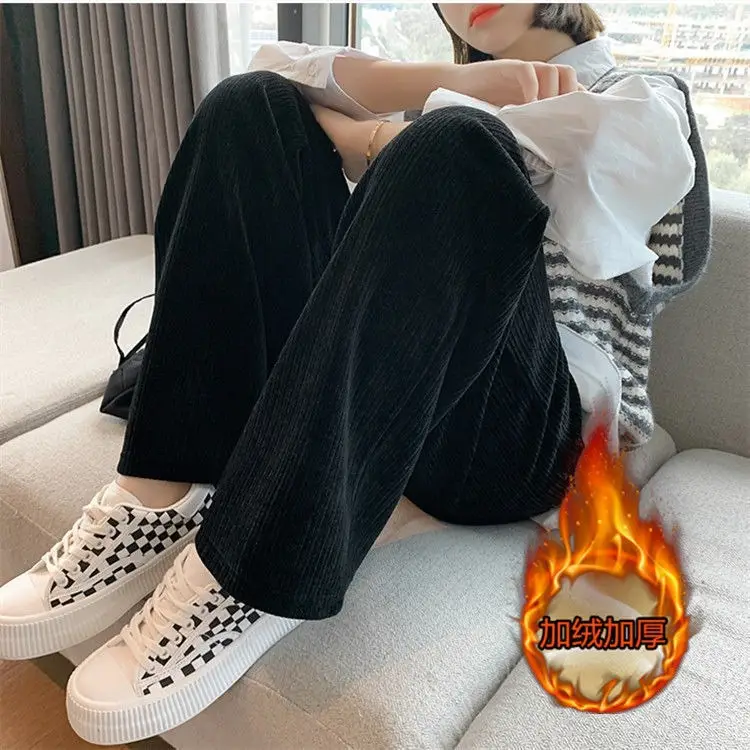 Women's Wide Leg Pants Black Fleece Lined Autumn Winter - Image 5
