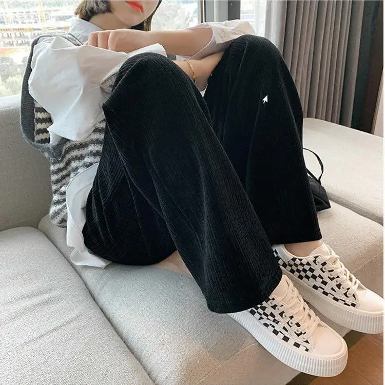 Women's Wide Leg Pants Black Fleece Lined Autumn Winter - Image 6