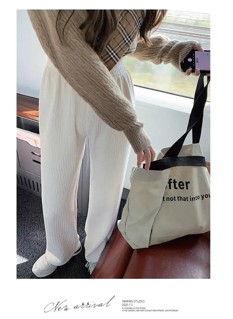Women's Wide Leg Pants Black Fleece Lined Autumn Winter — feature 5