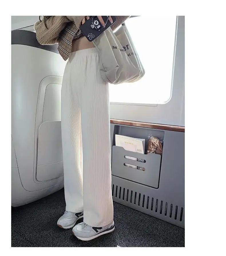 Women's Wide Leg Pants Black Fleece Lined Autumn Winter — feature 6