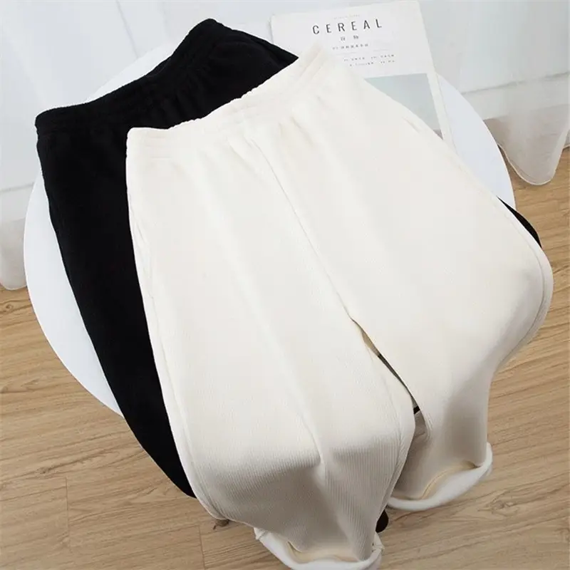 Women's Winter Fleece Lined Wide-leg Pants White - Image 5