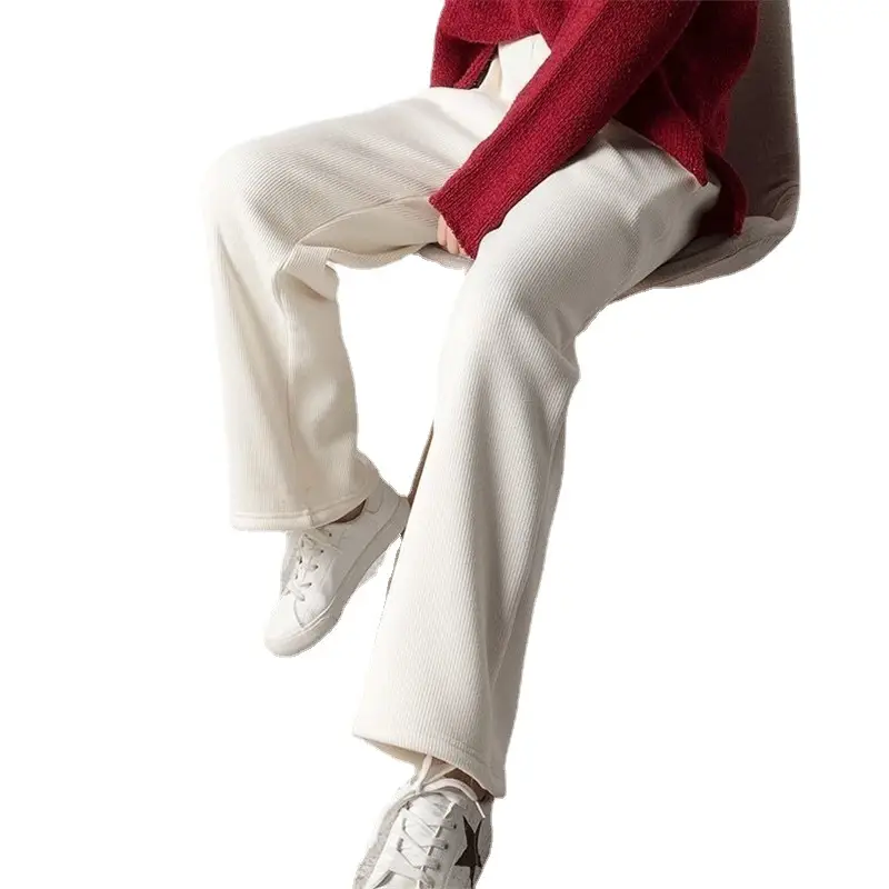 Women's Winter Fleece Lined Wide-leg Pants White - Image 6