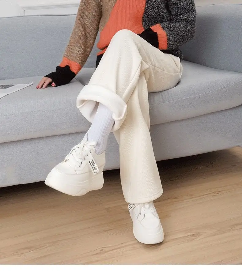 Women's Winter Fleece Lined Wide-leg Pants White — feature 4