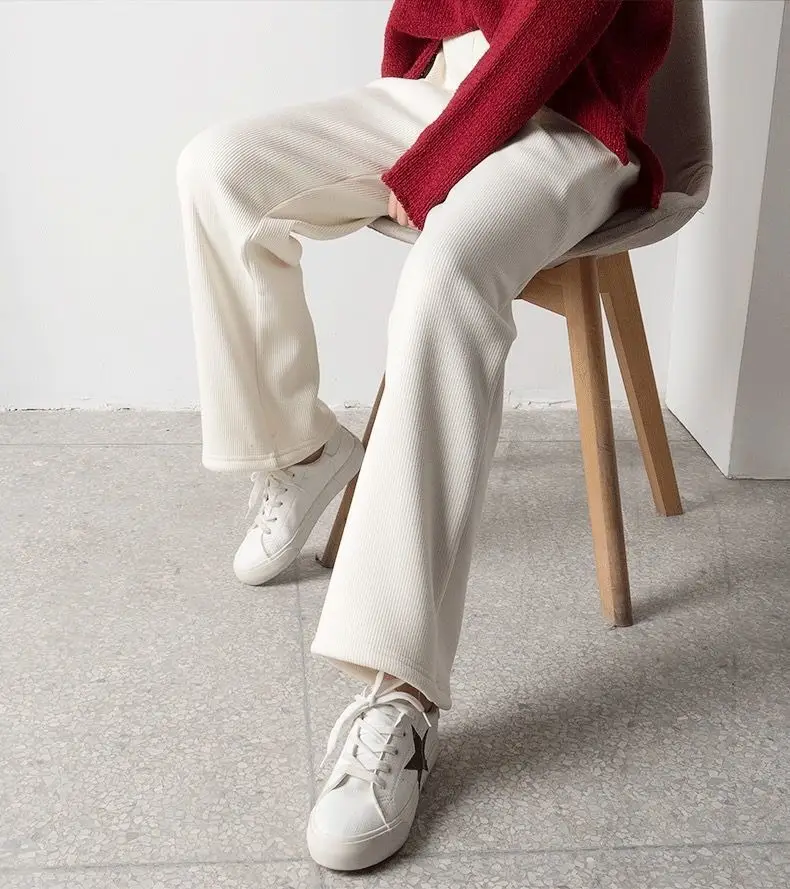Women's Winter Fleece Lined Wide-leg Pants White — feature 5