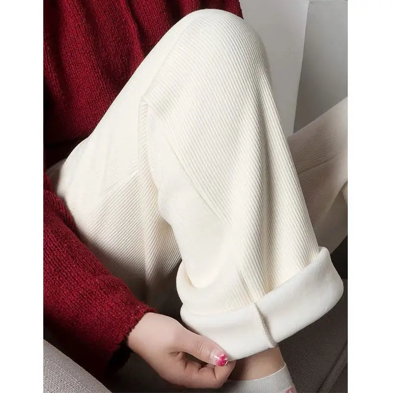 Women's Winter Fleece Lined Wide-leg Pants White — feature 8