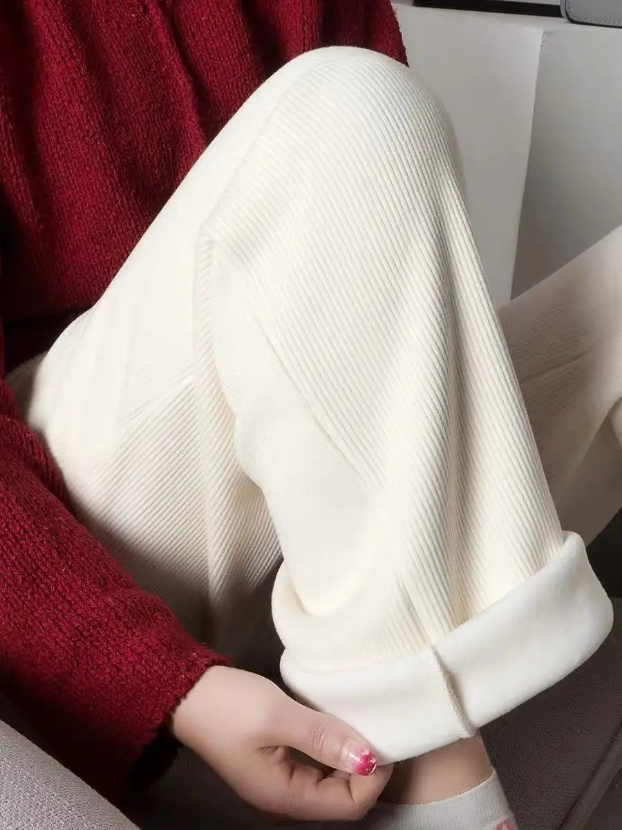 Women's Winter Fleece Lined Wide-leg Pants White — feature 9