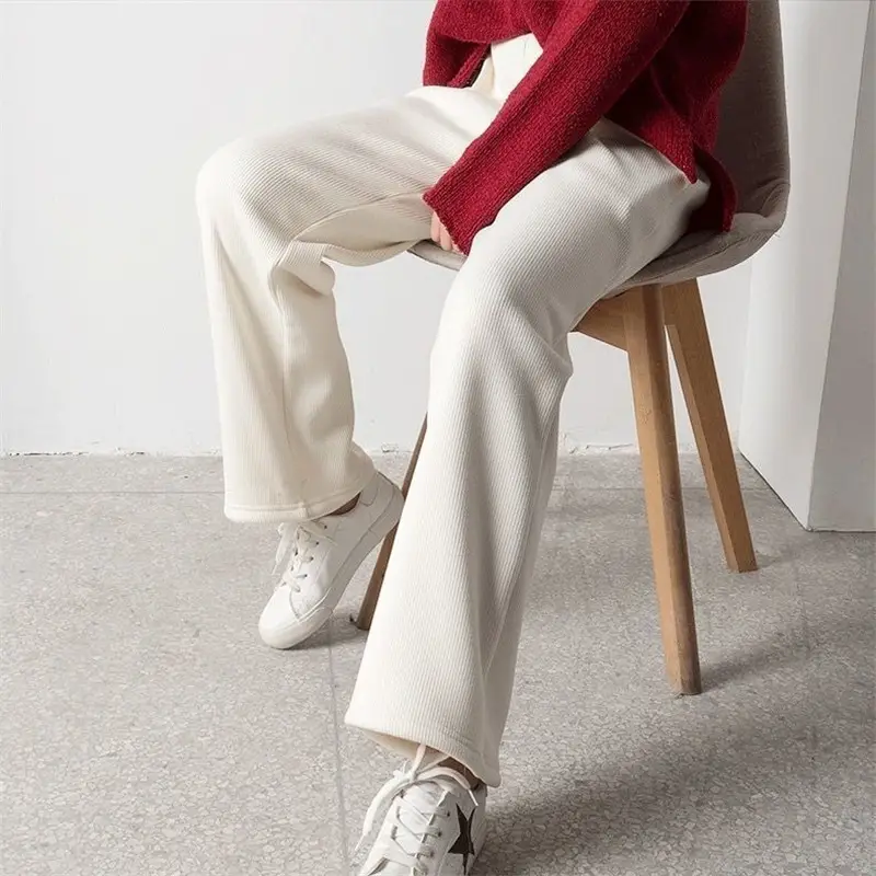 Women's Winter Fleece Lined Wide-leg Pants White - Image 2