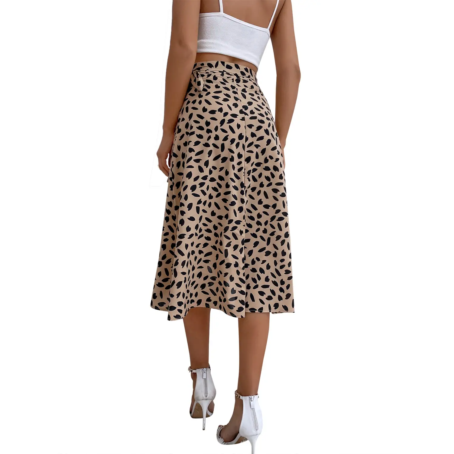Women Leopard Print Slit Skirt Top Set - Image 5