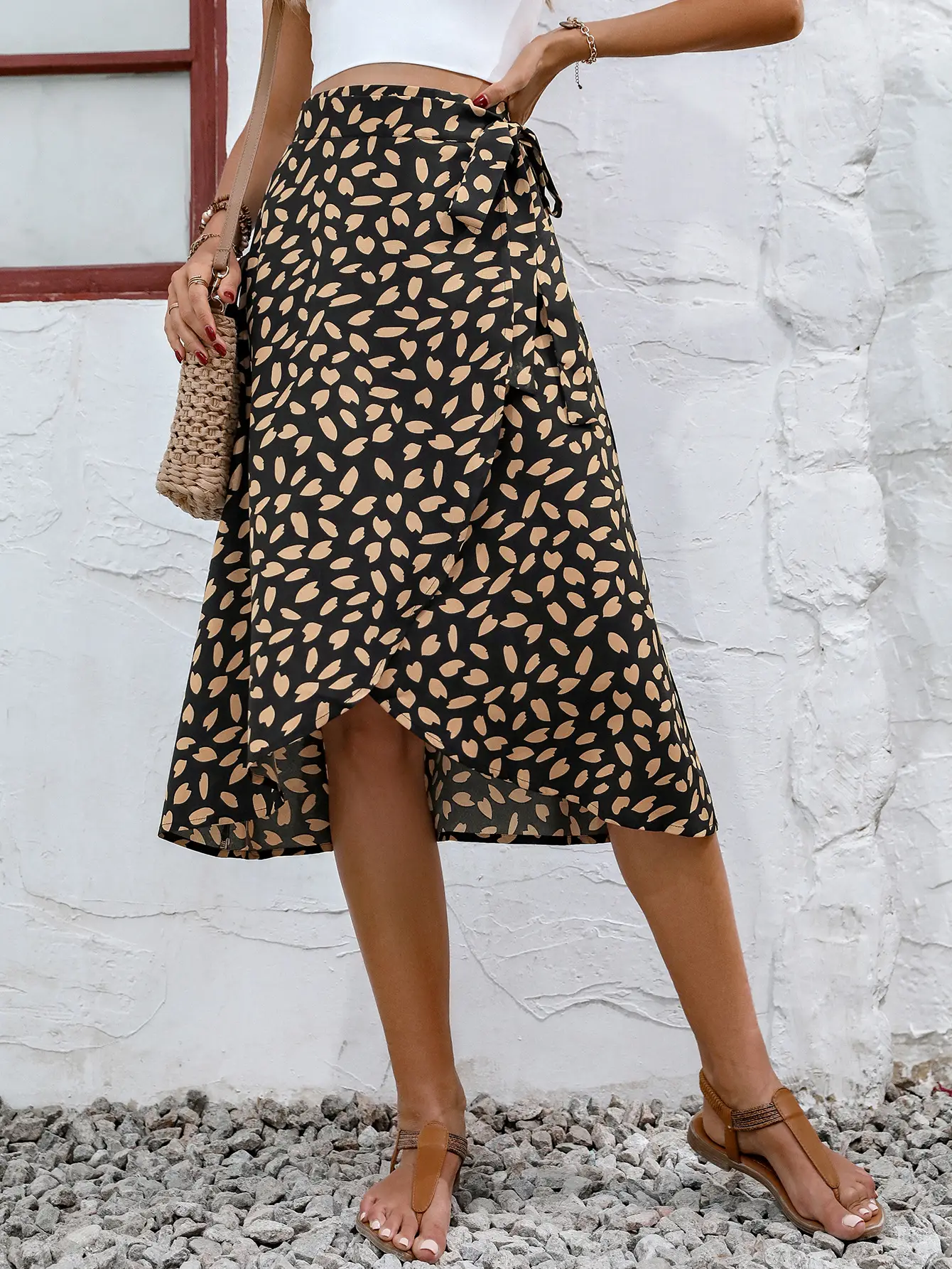 Women Leopard Print Slit Skirt Top Set - Image 3