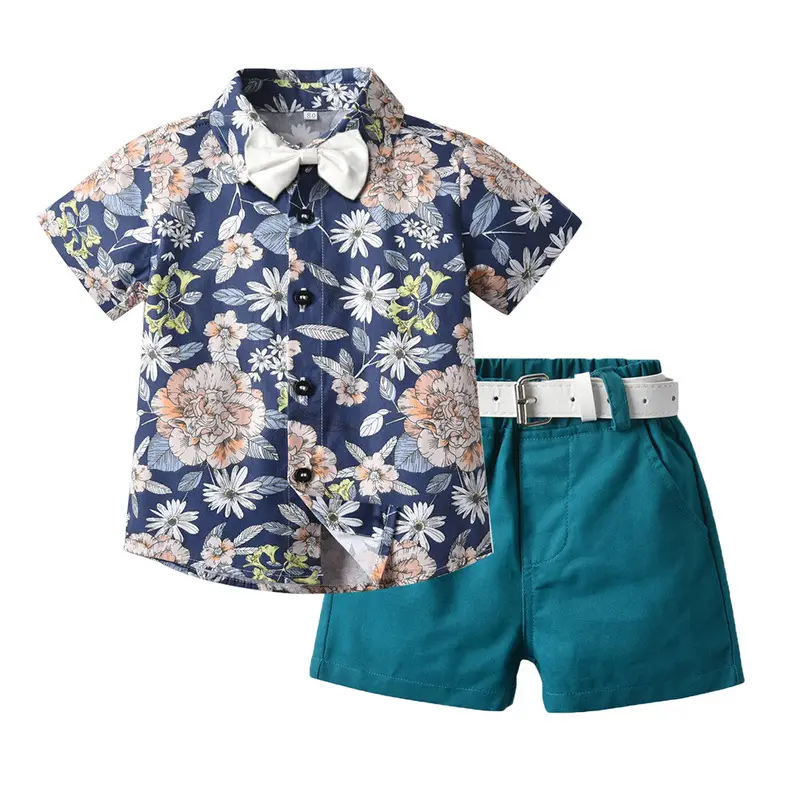 2025 Summer Floral Cotton Belt Shorts Set for Boys - Image 11