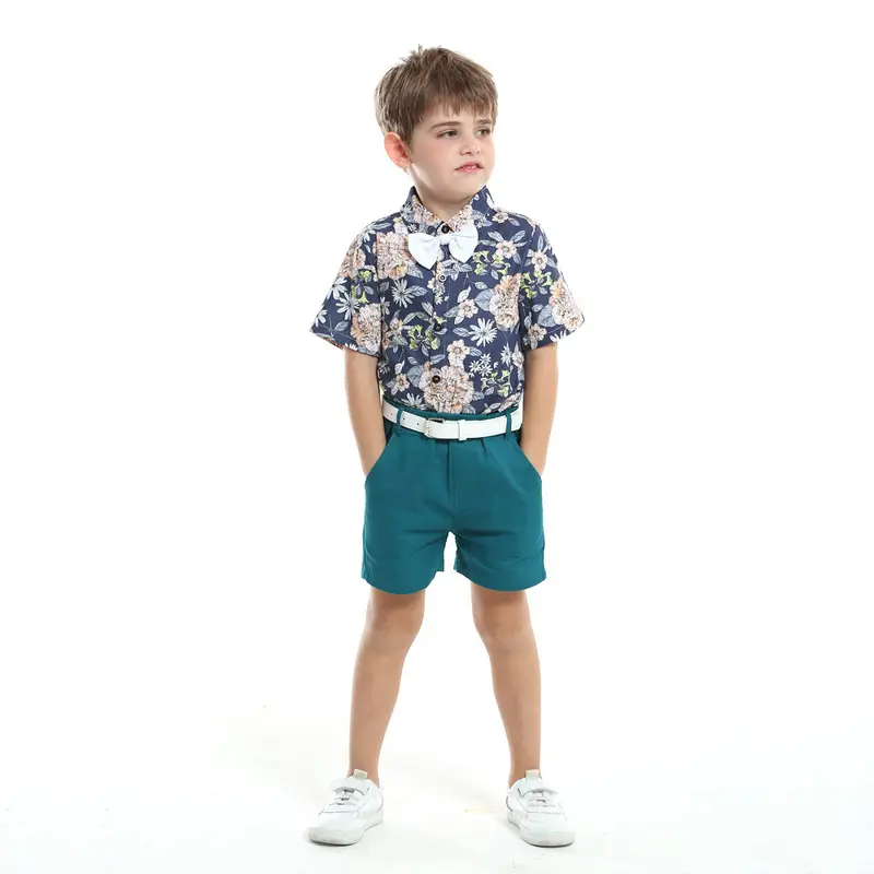 2025 Summer Floral Cotton Belt Shorts Set for Boys - Image 3
