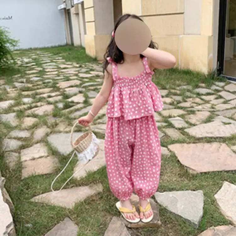Girls Floral Suspenders Summer Suit 2-Piece Set - Image 2
