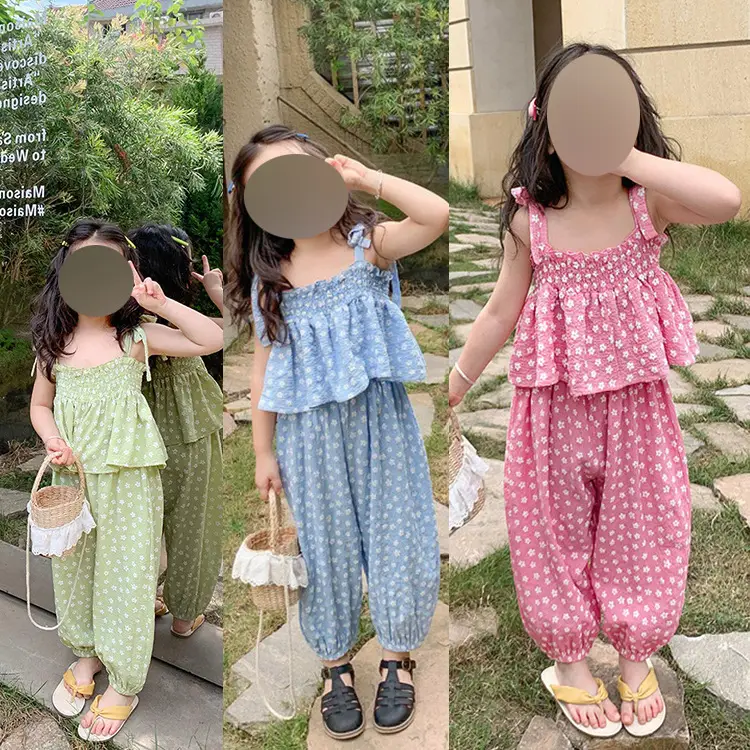 Girls Floral Suspenders Summer Suit 2-Piece Set - Image 4